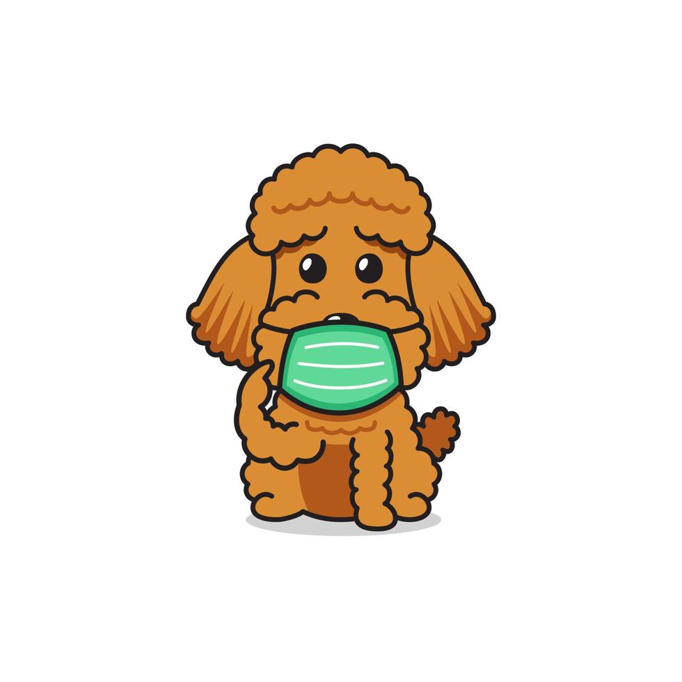 cão poodle personagem de desenho animado usando máscara protetora vetor