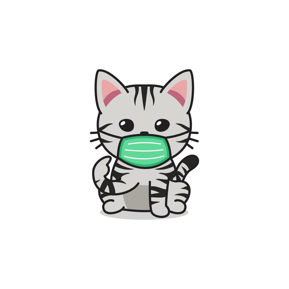personagem de desenho animado gato shorthair americano usando máscara protetora vetor