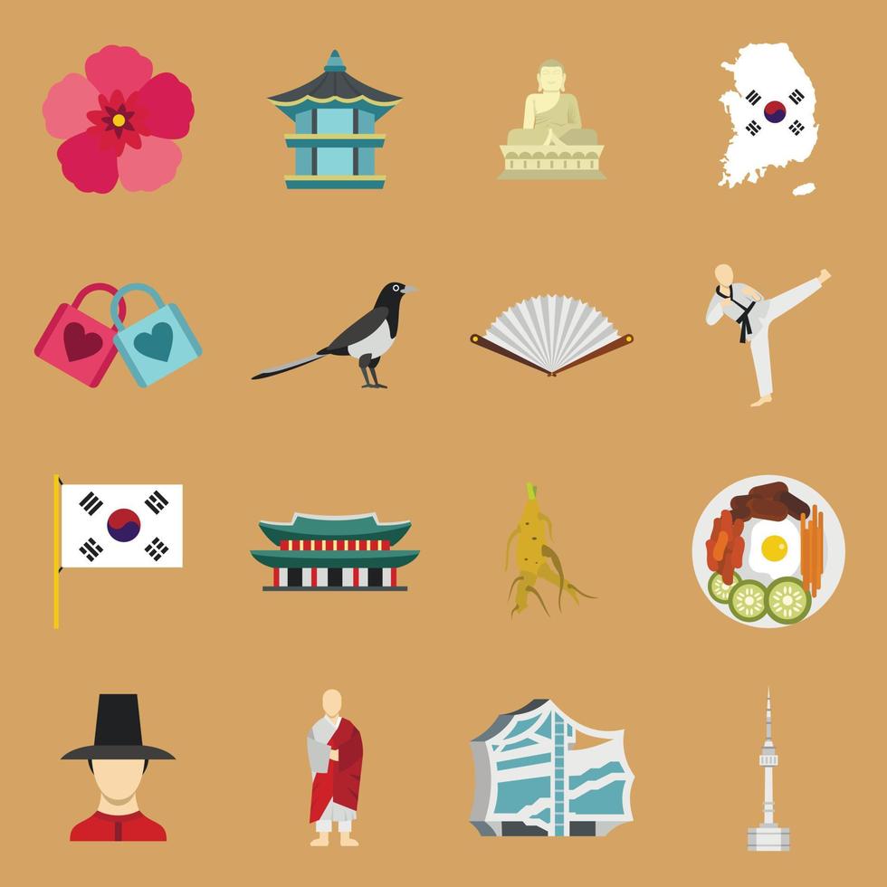 conjunto de ícones da coreia do sul, estilo simples vetor