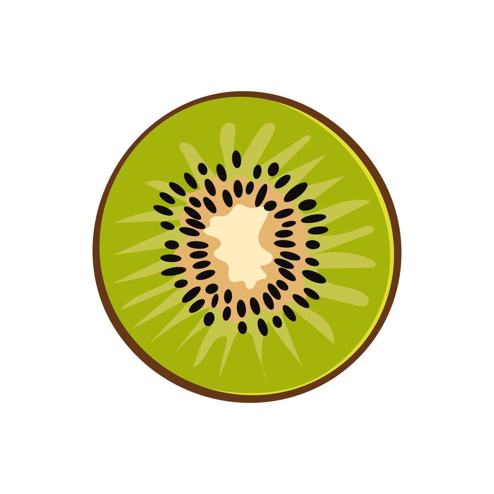 suculento e saudável verde fino fatia do kiwi isolado em branco fundo. vetor fatiado fruta ilustração dentro plano estilo. verão clipart para Projeto do cartão, bandeira, folheto, oferta, poster, ícones