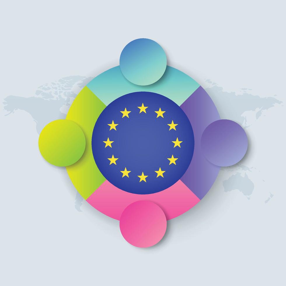 bandeira da União Europeia com desenho infográfico isolado no mapa-múndi vetor