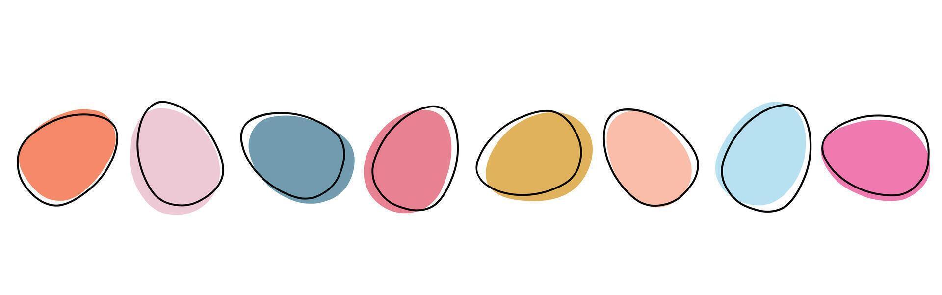 Páscoa ovos desatado fronteira. decorativo horizontal bandeira com Páscoa ovos isolado em branco. conjunto do simples colorida ovos. Páscoa decoração com pintado ovos. vetor fronteira para feriado.
