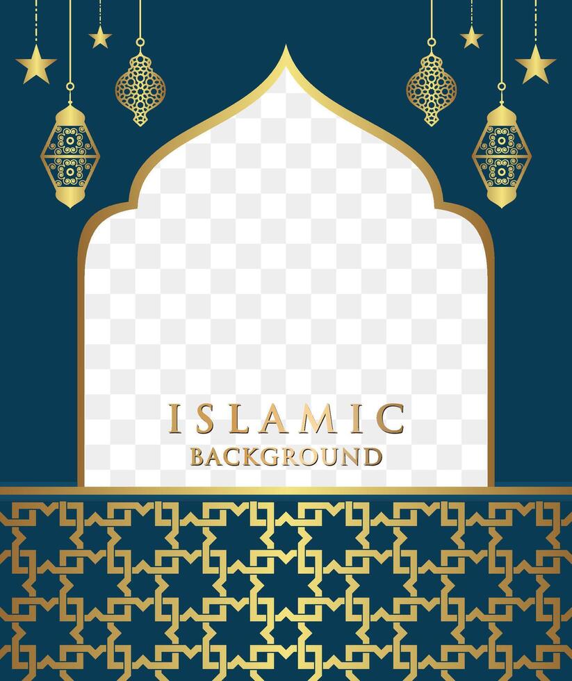 islâmico árabe abstrato elegante azul fundo com dourado luxo fronteira quadro, Armação vetor