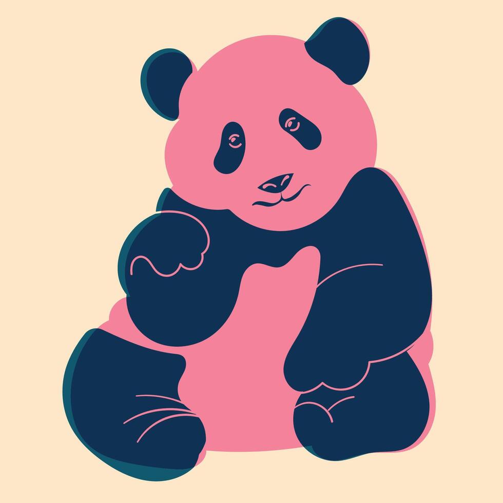 panda. avatar, distintivo, poster, logotipo modelos, imprimir. vetor ilustração dentro uma minimalista estilo com riso impressão efeito. plano desenho animado estilo