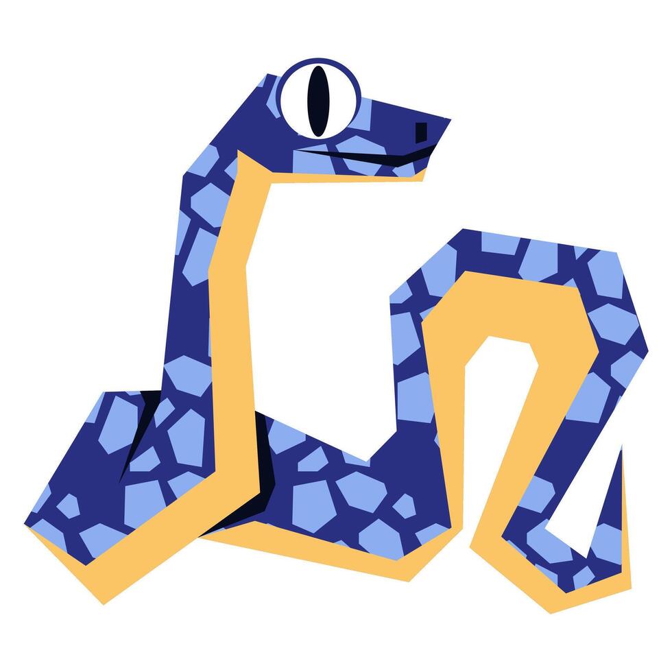 cobras 2025 é azul e geométrico olhando lateralmente para dentro a textura. a isolado sinuoso serpente é grande. plano estilo moderno vetor ilustração. a animal do 2025 com grande olhos em uma branco fundo