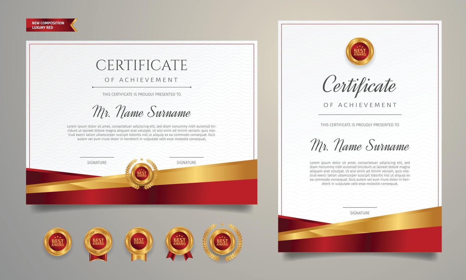 modelo de certificado de certificado de agradecimento vermelho e dourado vetor