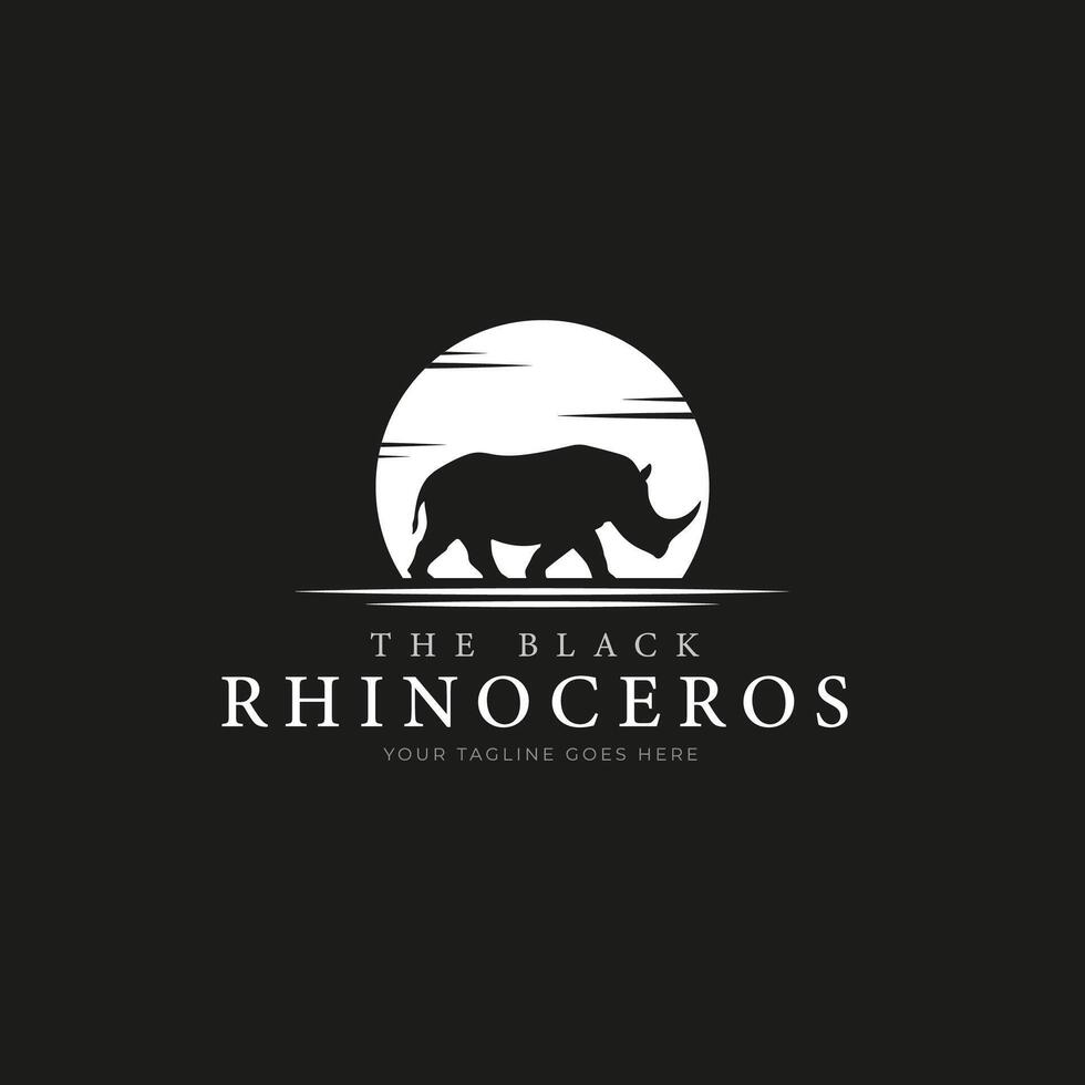 1 chifre rinoceronte silhueta logotipo conceito dentro brilhante luar vetor