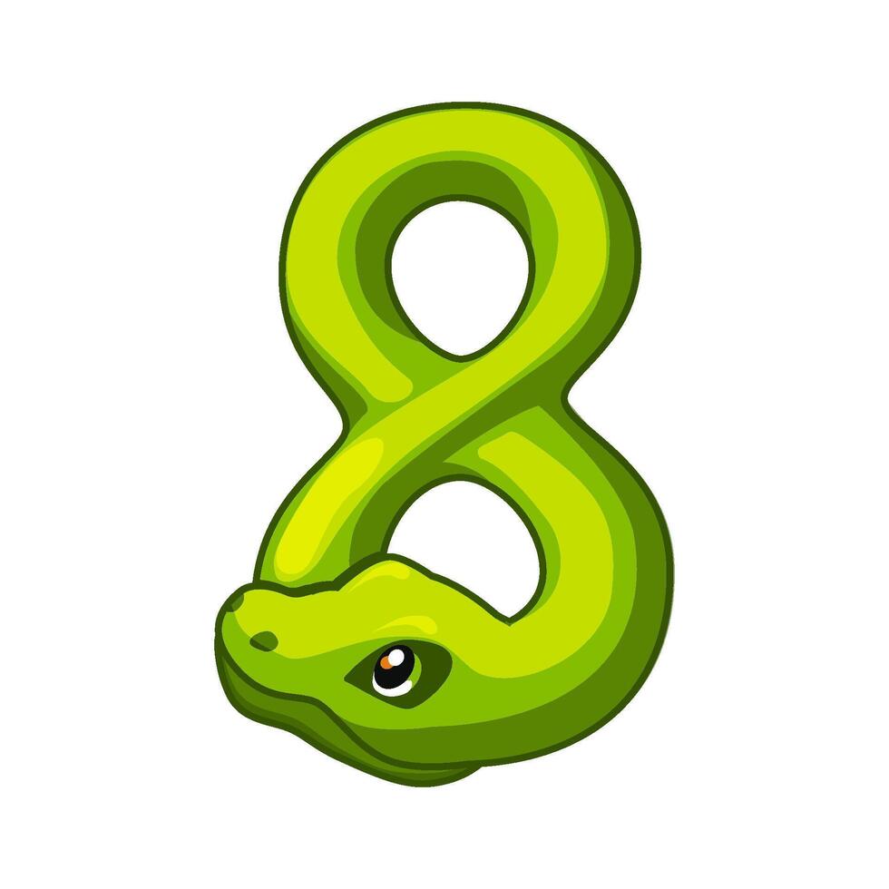 serpente Fonte. dígito 8. desenho animado oito número. vetor