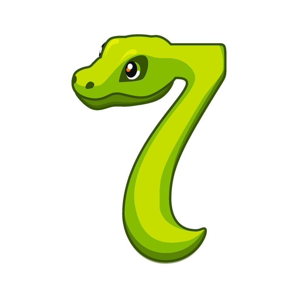 serpente Fonte. dígito 7. desenho animado Sete número. vetor