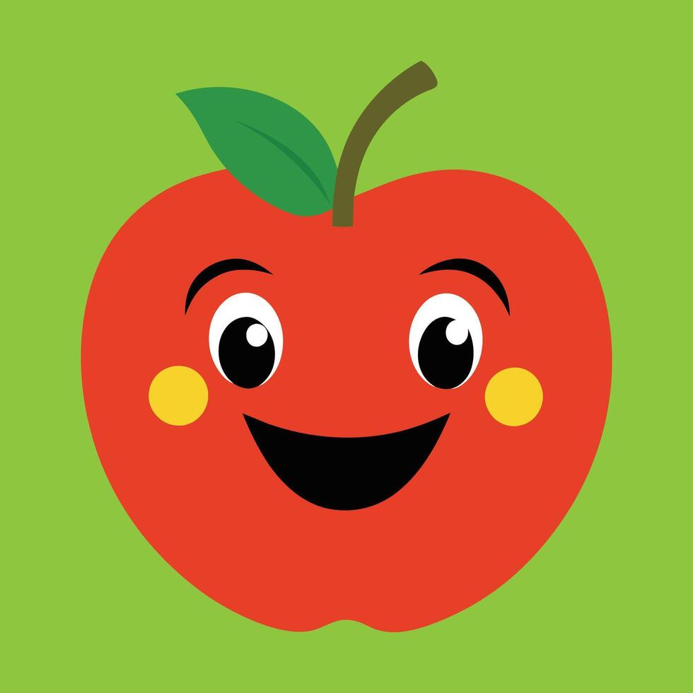 sorridente maçã com olhos fofa engraçado maçã fruta desenho animado estilo vetor Projeto ilustração