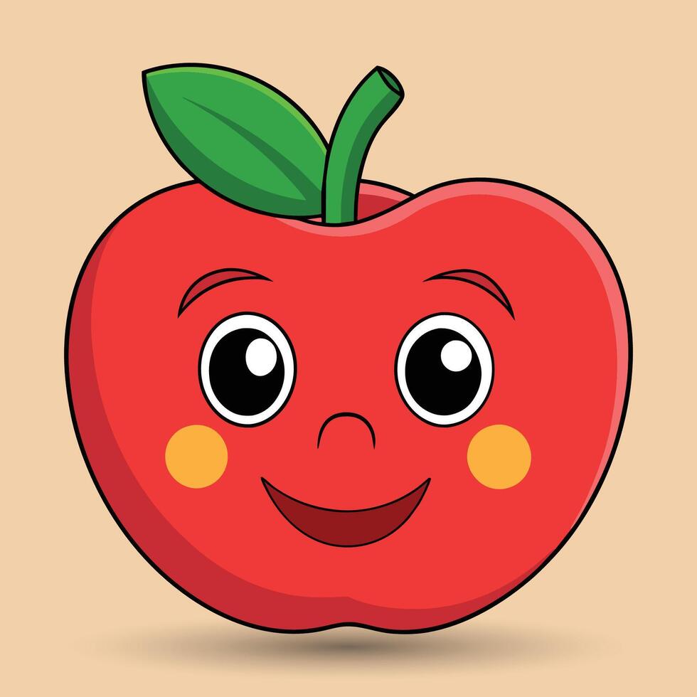 sorridente maçã com olhos fofa engraçado maçã fruta desenho animado estilo vetor Projeto ilustração