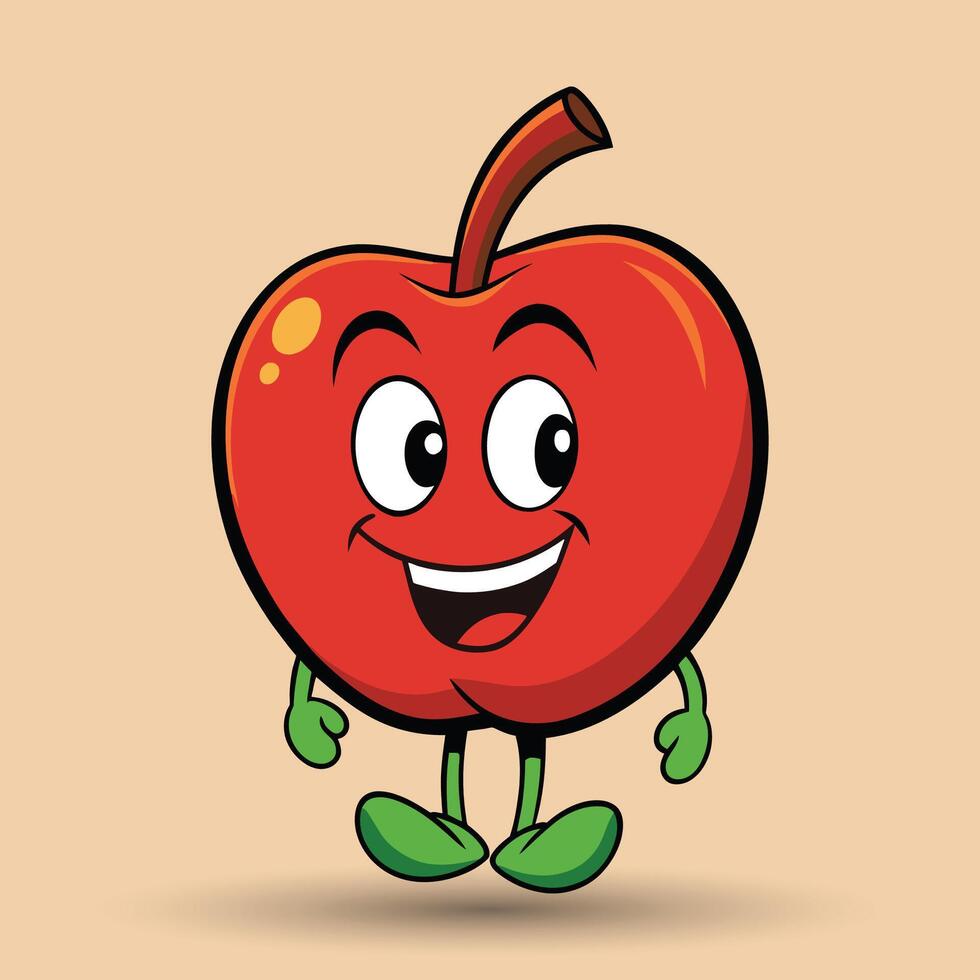 sorridente maçã com olhos fofa engraçado maçã fruta desenho animado estilo vetor Projeto ilustração