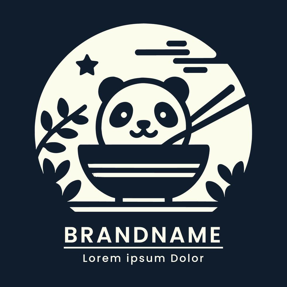 panda tigela logotipo moderno simples estilo fofa branding restaurante vetor