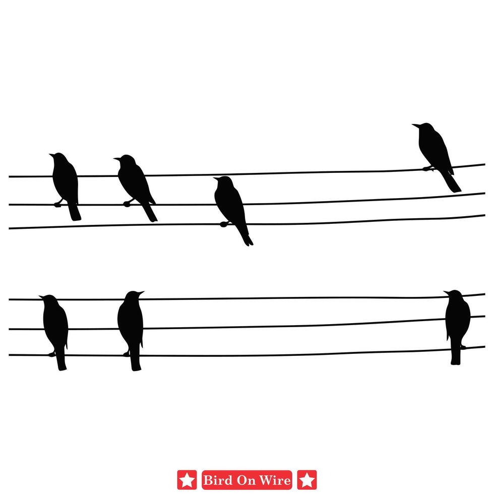 naturezas sinfonia inspirador pássaros em fio vetor coleção