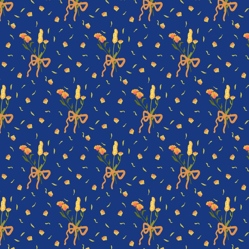 azul desatado padronizar com selvagem flores outono floral fundo dentro retro estilo. decorado pano de fundo para papel de parede e tecido com uma ramalhete. para cama linho, tecido e roupas. vetor