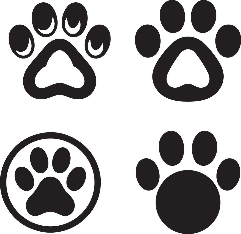 gato e cachorro pata vetor ilustração ícones definir. pata impressão placa e símbolo para Camisetas, fundos, padrões, sites, mostruário desenhos, cumprimento cartões, criança impressões e etc.