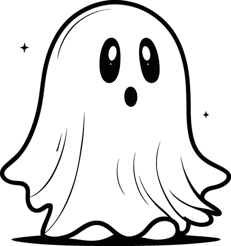 fofa dia das Bruxas fantasma linha arte, bebê fantasma, Holloween, namorados, apavorante, assustador, fantasma vetor