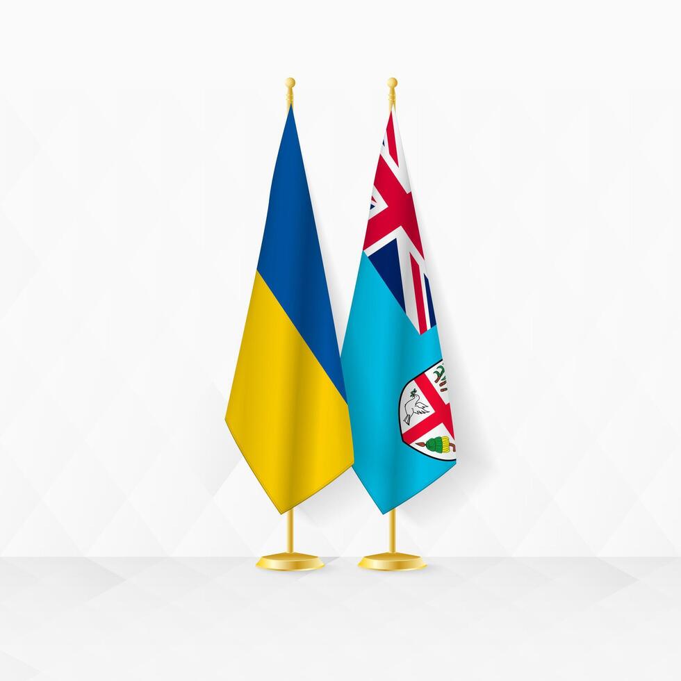 Ucrânia e fiji bandeiras em bandeira ficar em pé, ilustração para diplomacia e de outros encontro entre Ucrânia e fiji. vetor