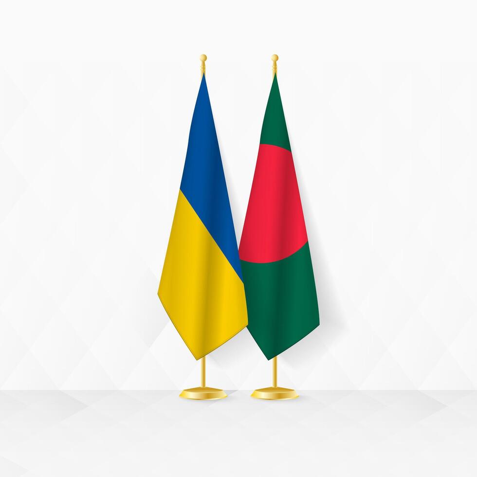 Ucrânia e Bangladesh bandeiras em bandeira ficar em pé, ilustração para diplomacia e de outros encontro entre Ucrânia e Bangladesh. vetor