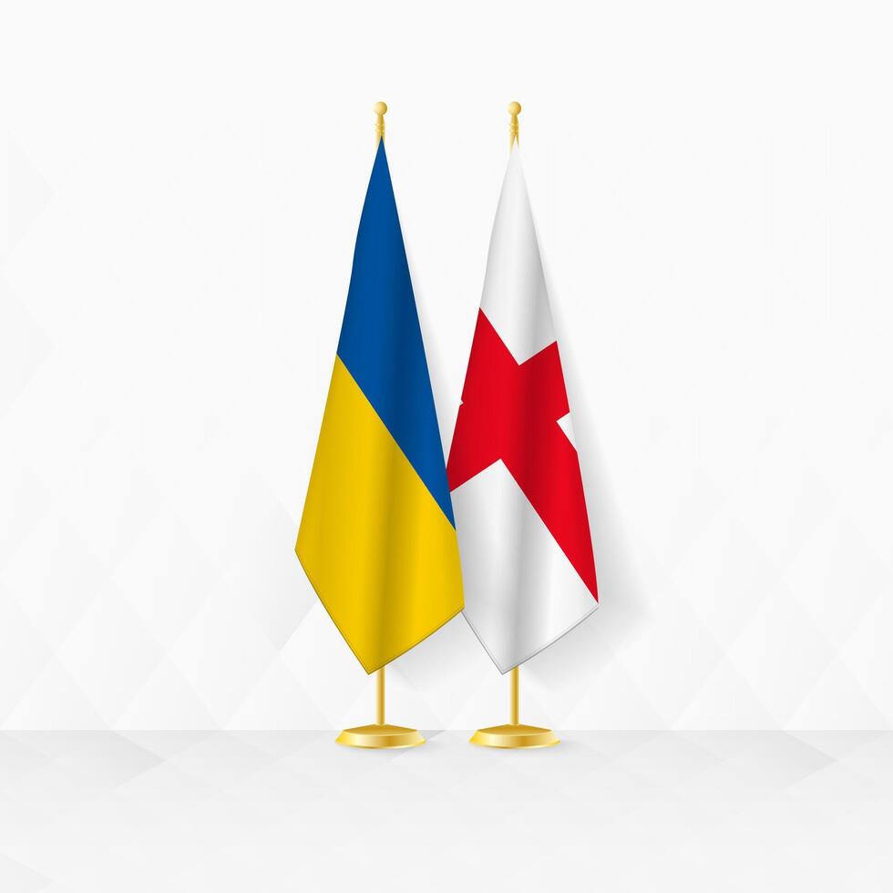 Ucrânia e Inglaterra bandeiras em bandeira ficar em pé, ilustração para diplomacia e de outros encontro entre Ucrânia e Inglaterra. vetor