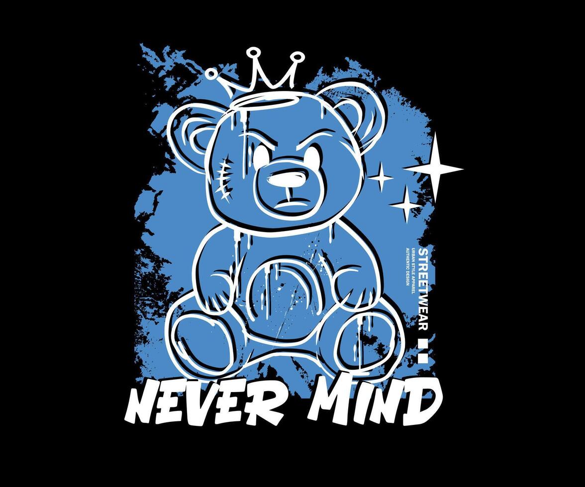 Nunca mente slogan tipografia com mão esboço Urso boneca contorno, vetor ilustração dentro grafite estilo para t camisa projeto, streetwear vestuário e tela impressão