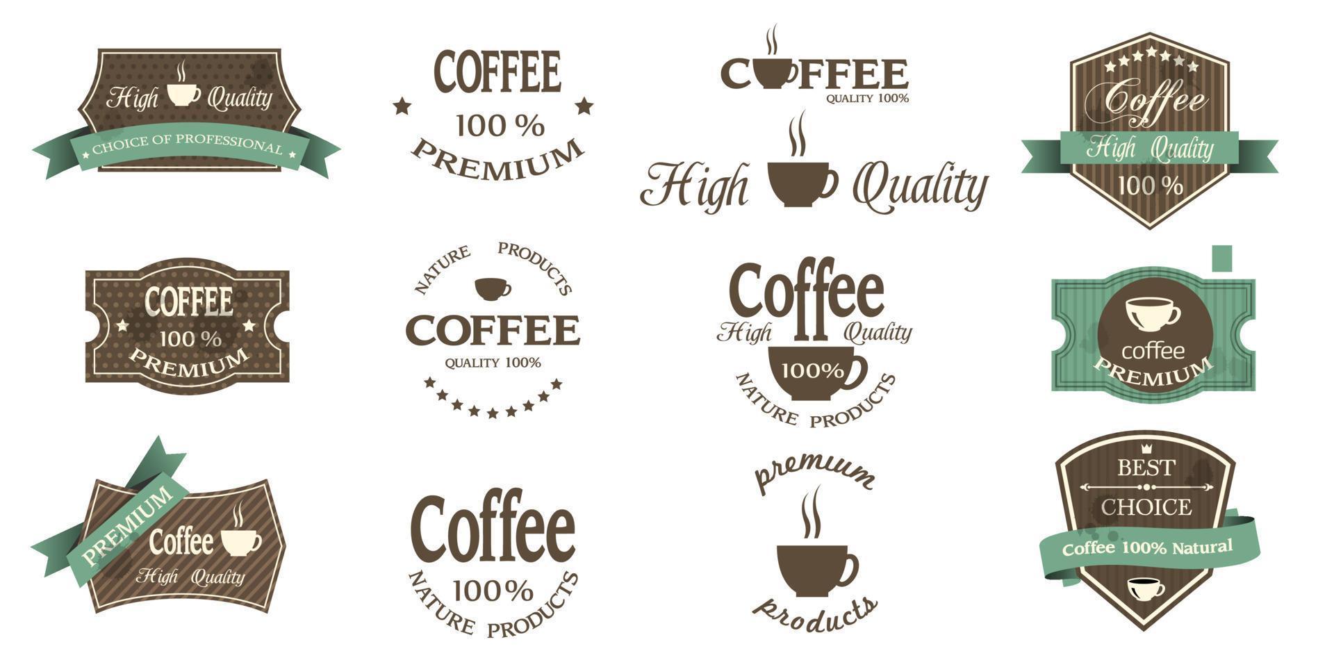 logotipos de café, rótulos vintage de café, emblemas retrô, conjunto para design vetor