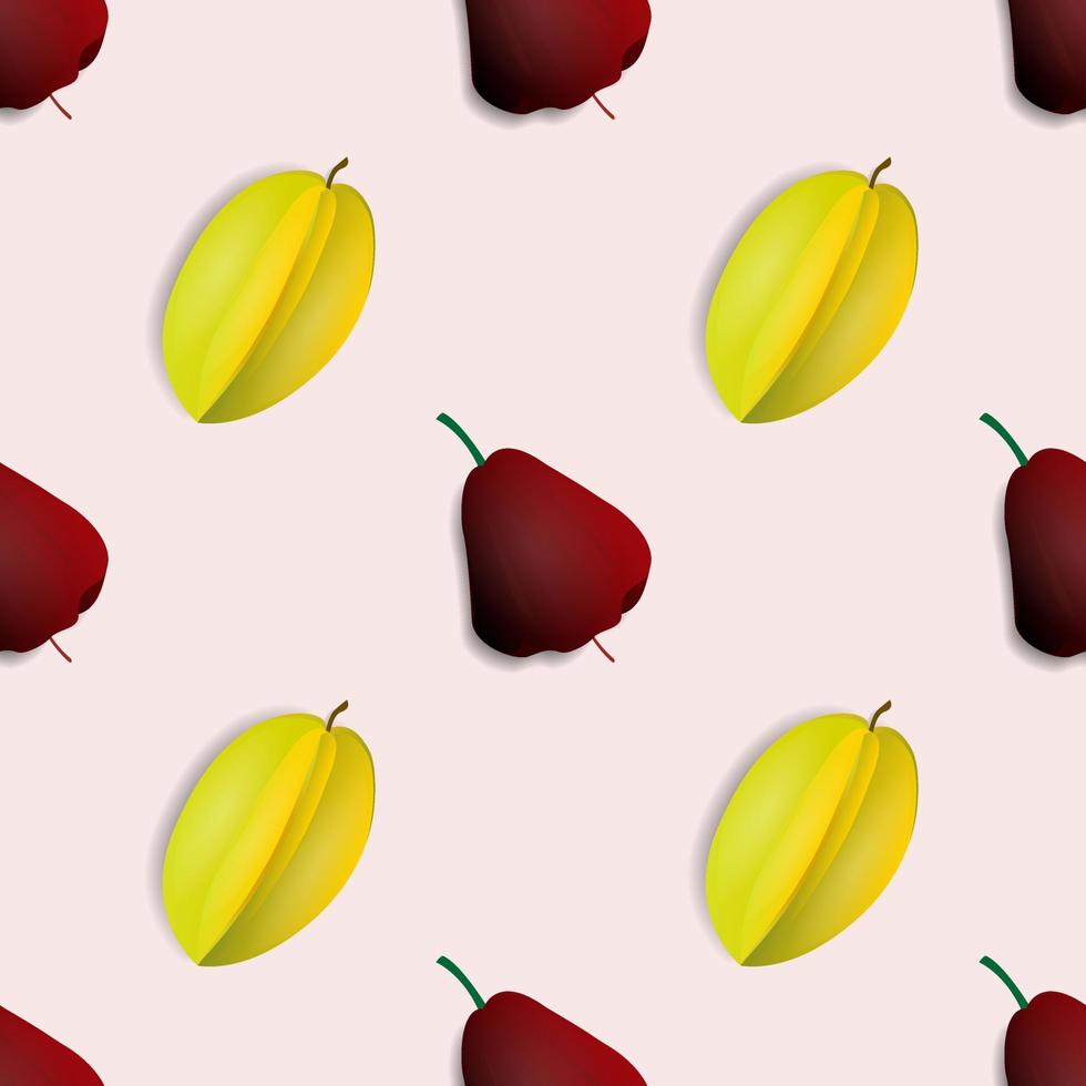 projeto do teste padrão sem emenda de carambola amarela e goiaba de água. sobre um fundo branco. papel de parede de frutas pronto moderno e impresso em tecido. ilustração vetorial vetor