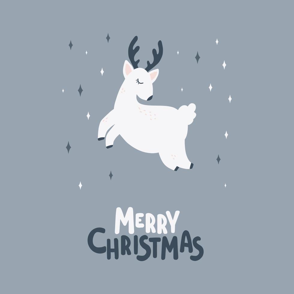 lindo veado de Natal. impressão do vetor em estilo escandinavo. mão desenhada ilustração vetorial para cartazes, cartões, camisetas.