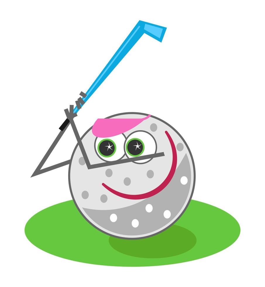 personagem engraçado bola feliz jogando golfe vetor