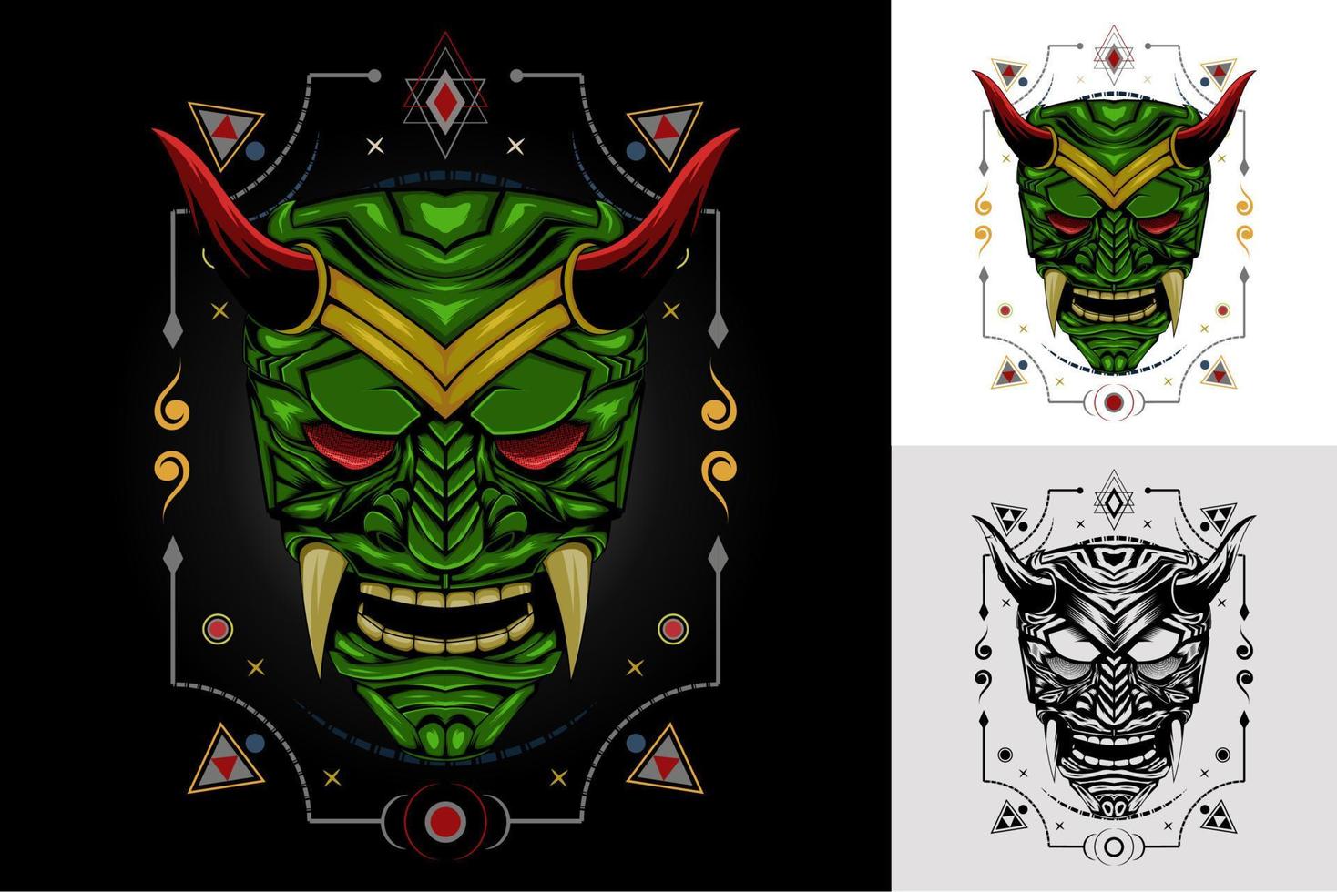 ilustração da cara do diabo oni. cabeça de demônio. máscara de demônio japonesa. vetor