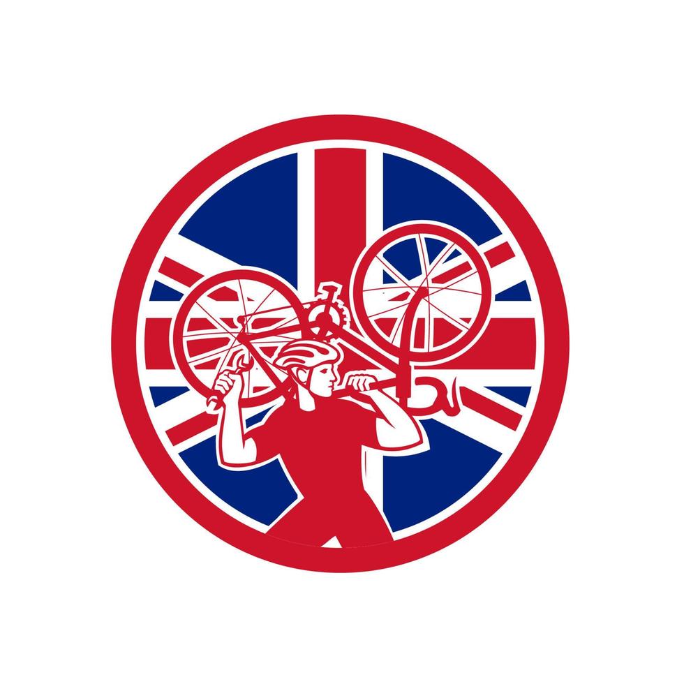 ícone do homem do reparo mecânico do ciclista britânico retrô vetor