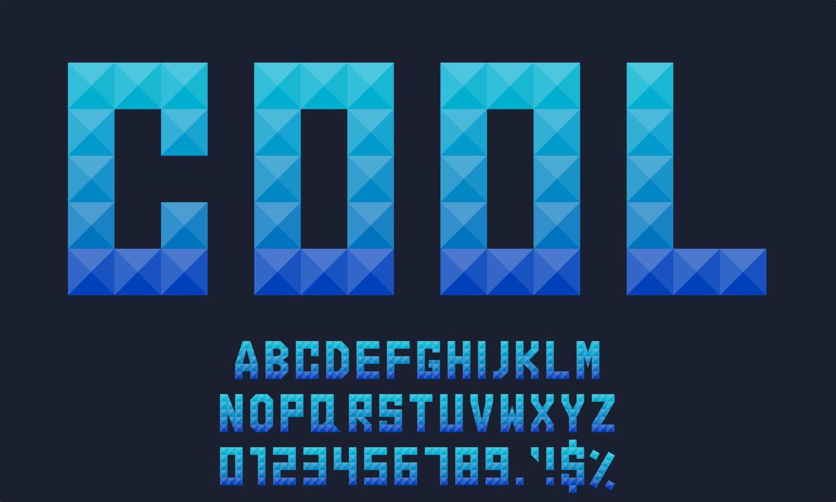 letras do alfabeto geométrico, números e sinais com o conceito de cor azul-ciano brilhante. bom para impressão, logotipo da empresa, elemento de design, design de t-shirt, etc. vetor