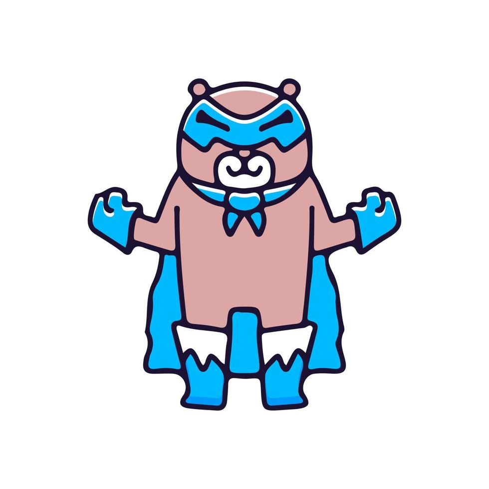 ilustração do super-herói do urso bonito dos desenhos animados. gráficos vetoriais para impressões de camisetas e outros usos. vetor