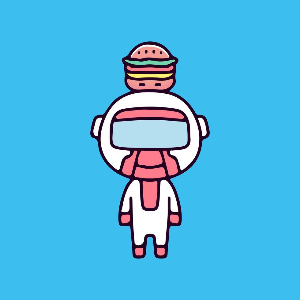 pequeno astronauta com hambúrguer na ilustração de cabeça. gráficos vetoriais para impressões de camisetas e outros usos. vetor