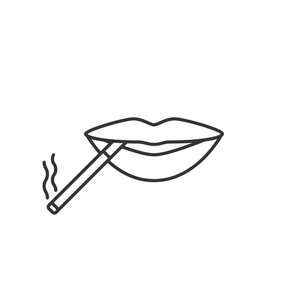 cigarro no ícone linear de boca. ilustração de linha fina. fumar conceito positivo. símbolo de contorno. desenho de contorno isolado de vetor