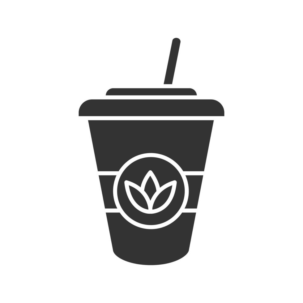 ícone de glifo de chá gelado. bebida de desintoxicação. xícara de chá descartável com canudo. símbolo da silhueta. espaço negativo. ilustração isolada do vetor