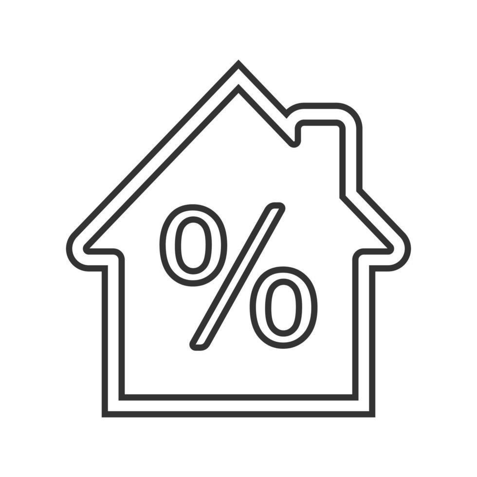 ícone linear de taxa de juros de hipoteca. ilustração de linha fina. casa com porcentagem dentro. símbolo de contorno. desenho de contorno isolado de vetor