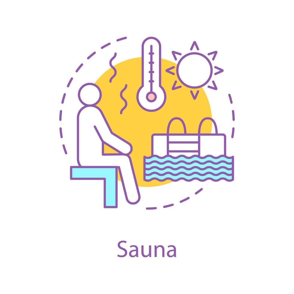 ícone do conceito de sauna. sudatório. ilustração de linha fina de ideia de cuidado de corpo. piscina. resto de verão. desenho de contorno isolado de vetor