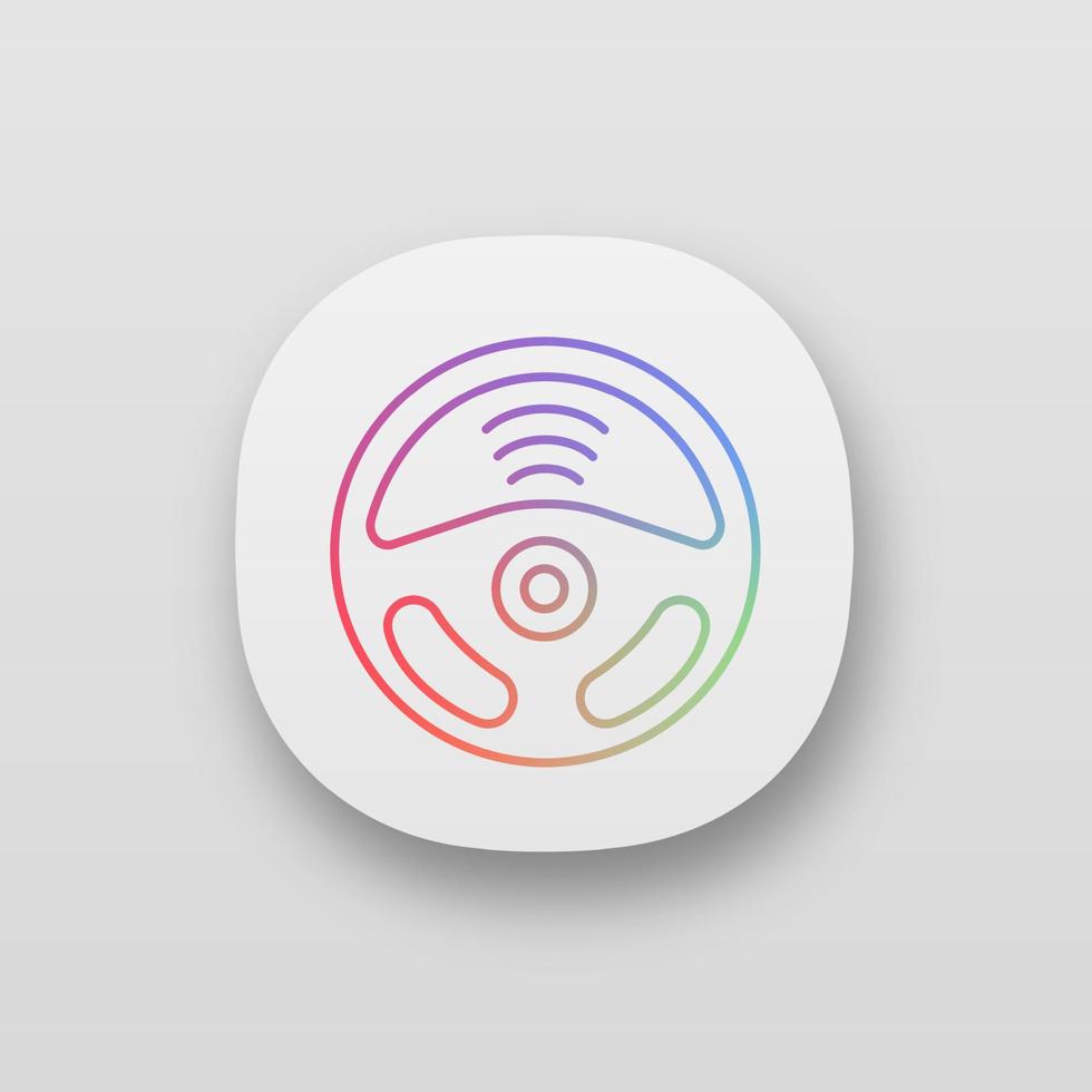 ícone do app de carro autônomo. leme do carro e sinal de sinal sem fio. piloto automático. carro sem motorista. automóvel com direção automática. interface de usuário ui ux. volante. aplicativo da web. ilustração isolada do vetor