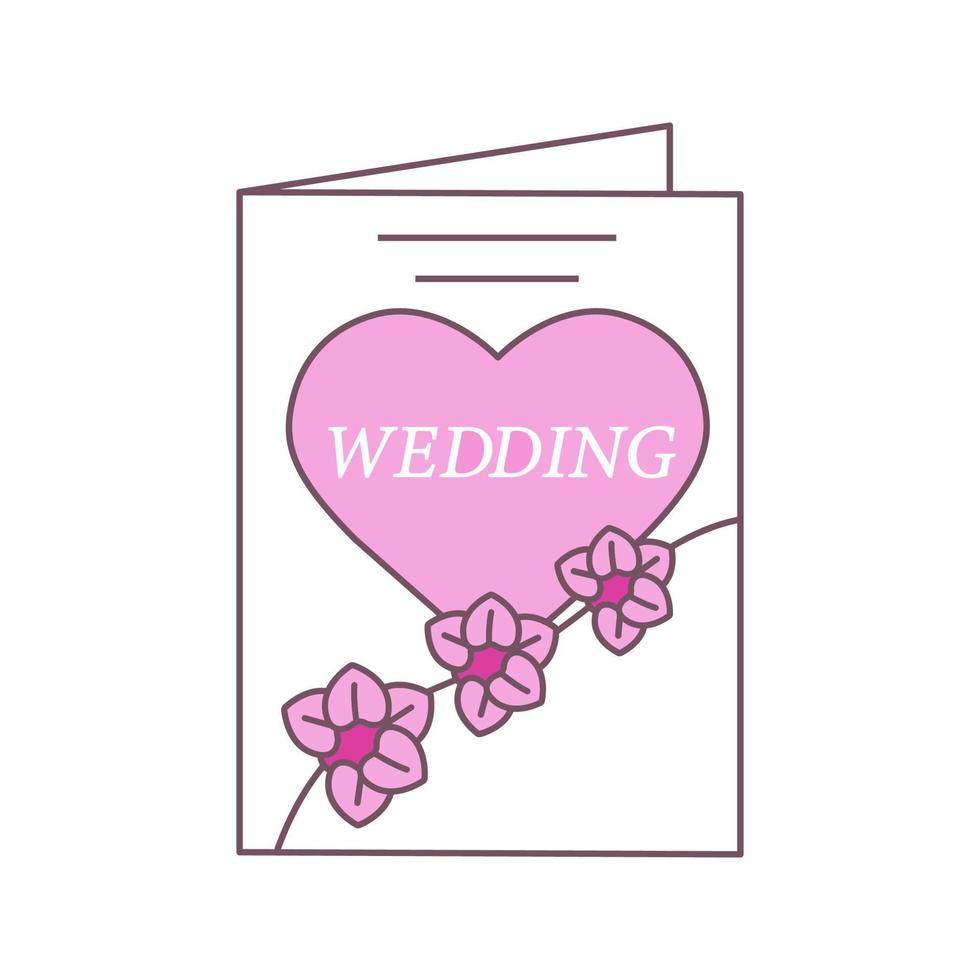 ícone de cor do cartão de convite de casamento. cartão de casamento com flores. ilustração vetorial isolada vetor