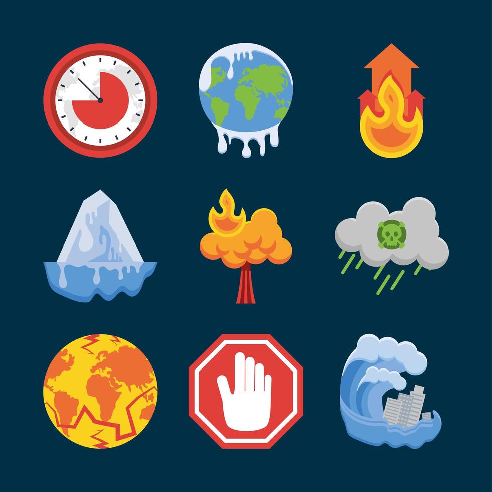mudança climática, ícones vetor