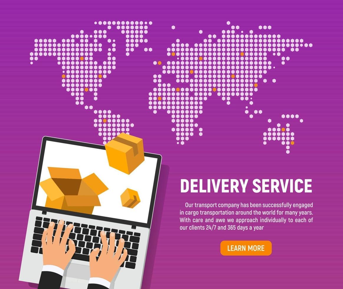 serviço de entrega online de boa ilustração vetorial. aplicação web para transporte de mercadorias e mercadorias de qualquer país do mundo vetor