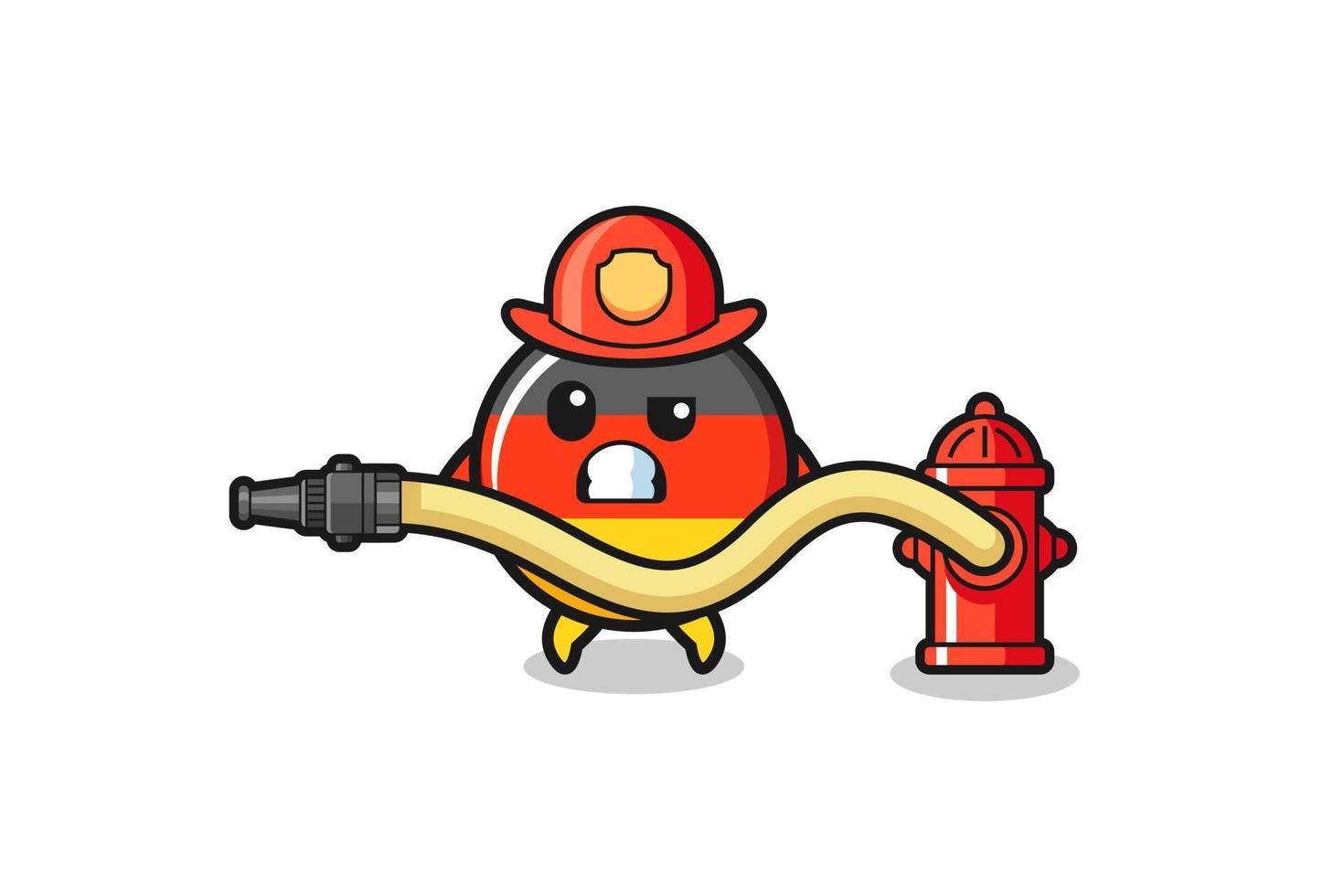 Desenho da bandeira da Alemanha como mascote do bombeiro com mangueira de água vetor
