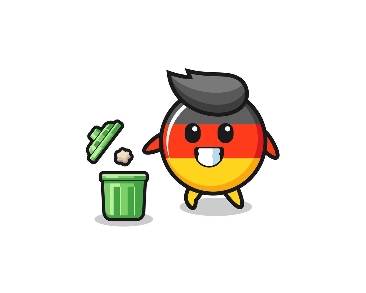 ilustração da bandeira da Alemanha jogando lixo na lata de lixo vetor
