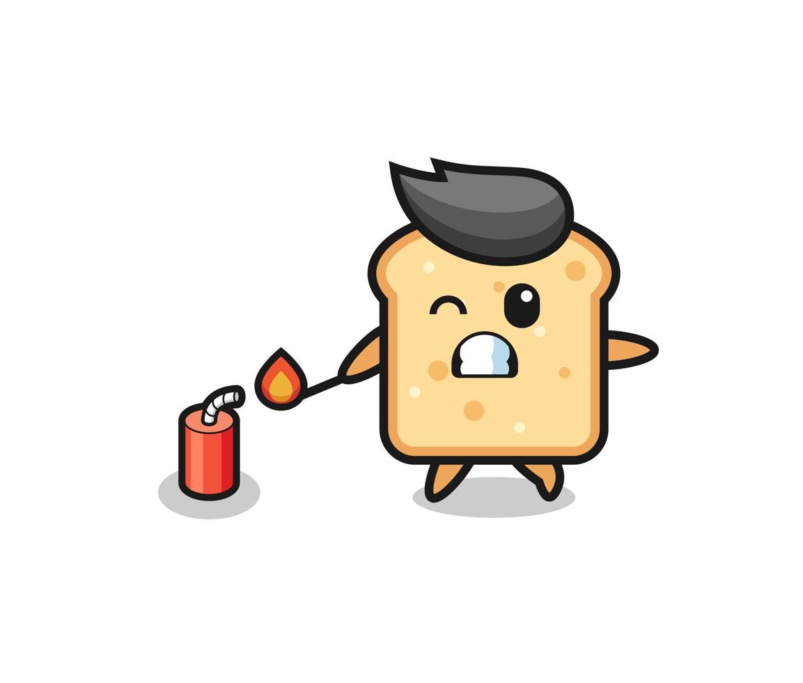 ilustração do mascote do pão jogando fogo de artifício vetor