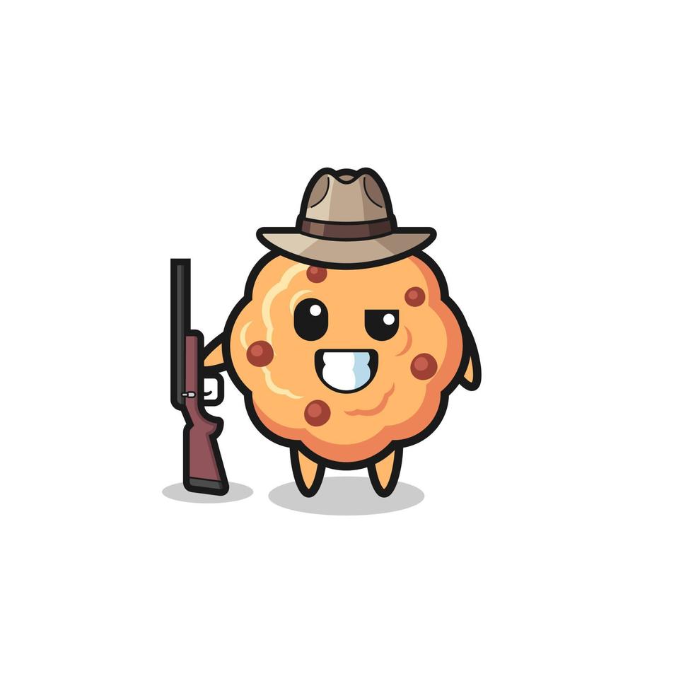 Mascote caçador de biscoitos de chocolate segurando uma arma vetor
