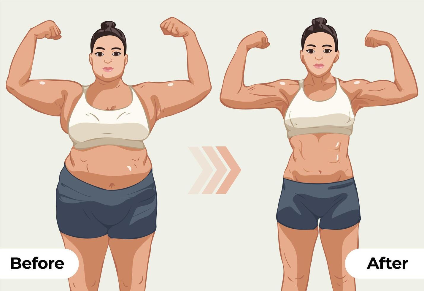 mulheres corpo alterar antes e depois de ginástica mostrar vetor ilustrações