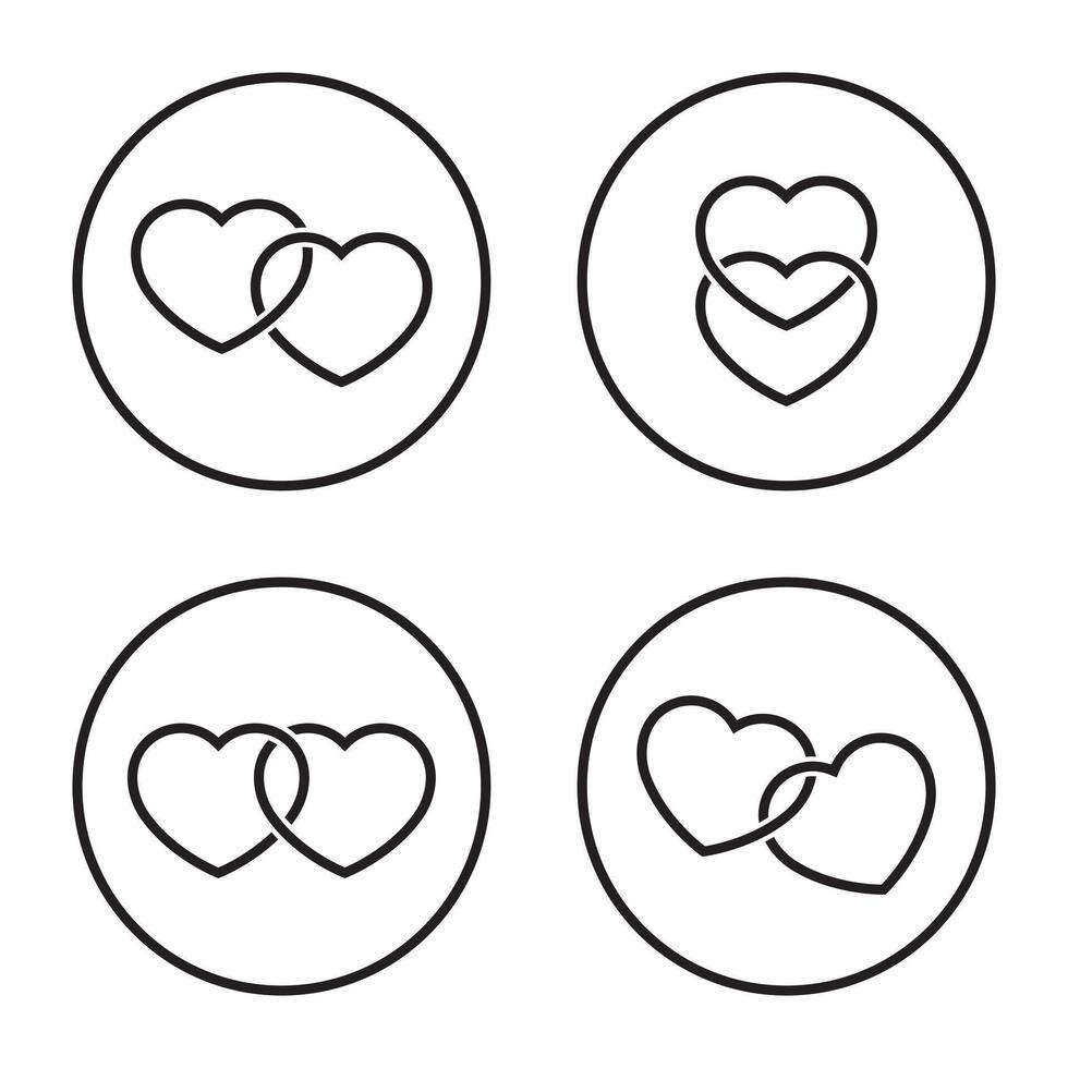 conjunto do casal coração ícone vetor em círculo linha. dois amor conceito