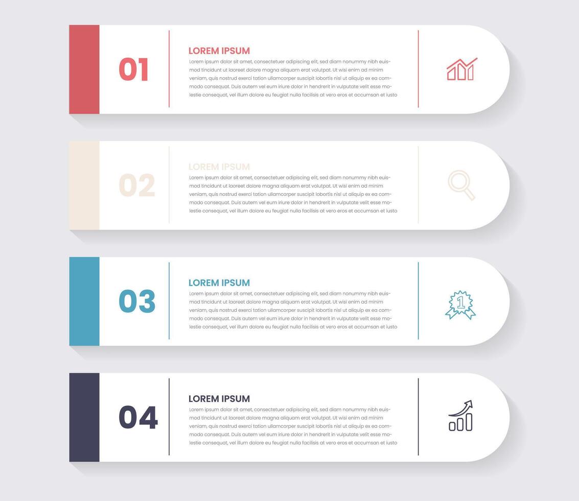 quatro seção infográfico diagrama, vertical processo gráfico modelo com quatro posição faixas colorida Projeto livre vetor