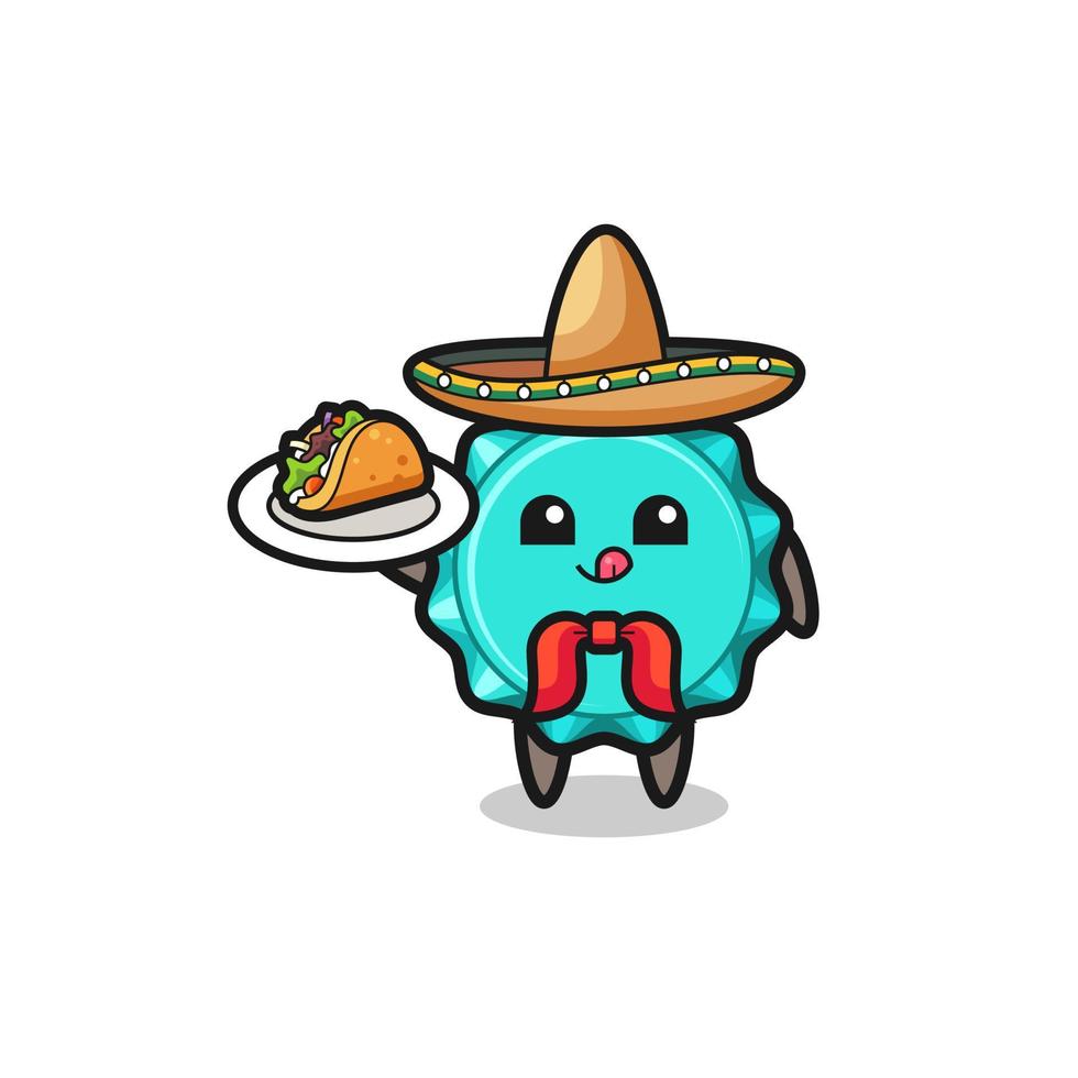 tampa de garrafa mascote do chef mexicano segurando um taco vetor